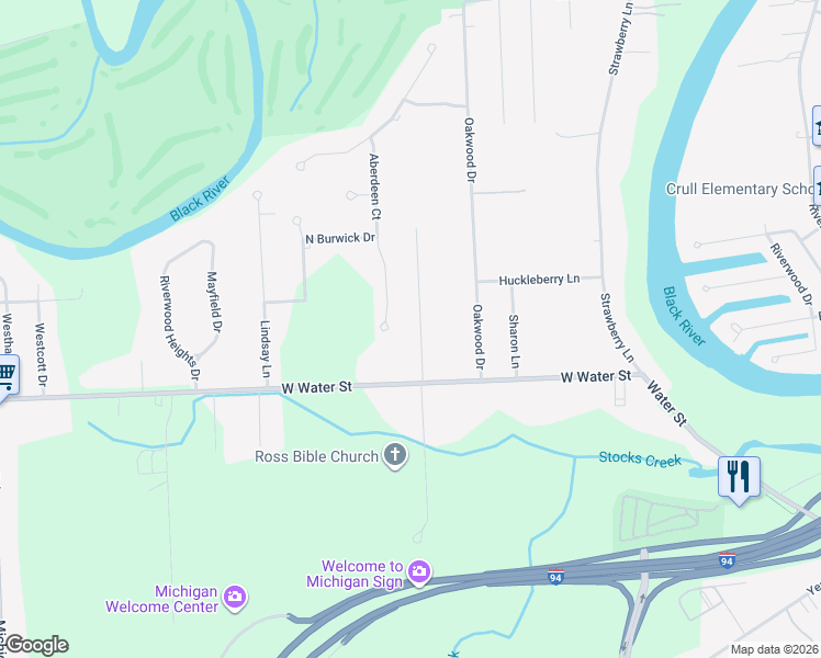 map of restaurants, bars, coffee shops, grocery stores, and more near 2485 Brownwood Drive in Port Huron