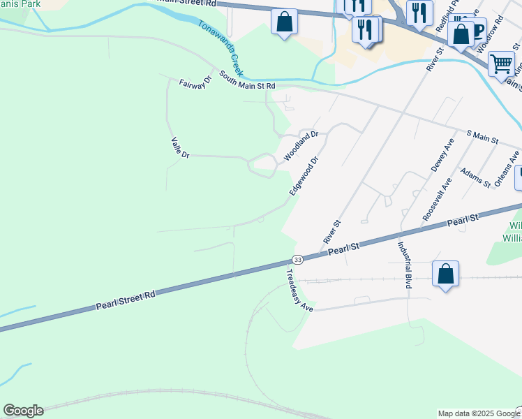 map of restaurants, bars, coffee shops, grocery stores, and more near 38 Edgewood Dr in Batavia