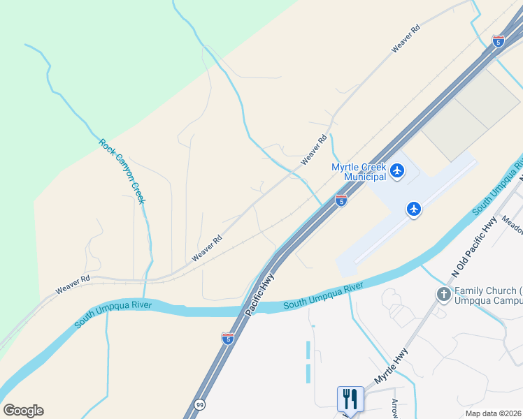 map of restaurants, bars, coffee shops, grocery stores, and more near 128 Market Lane in Myrtle Creek