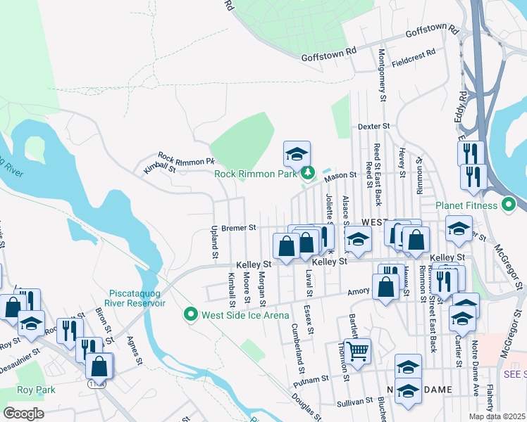 map of restaurants, bars, coffee shops, grocery stores, and more near 231 Morgan Street in Manchester