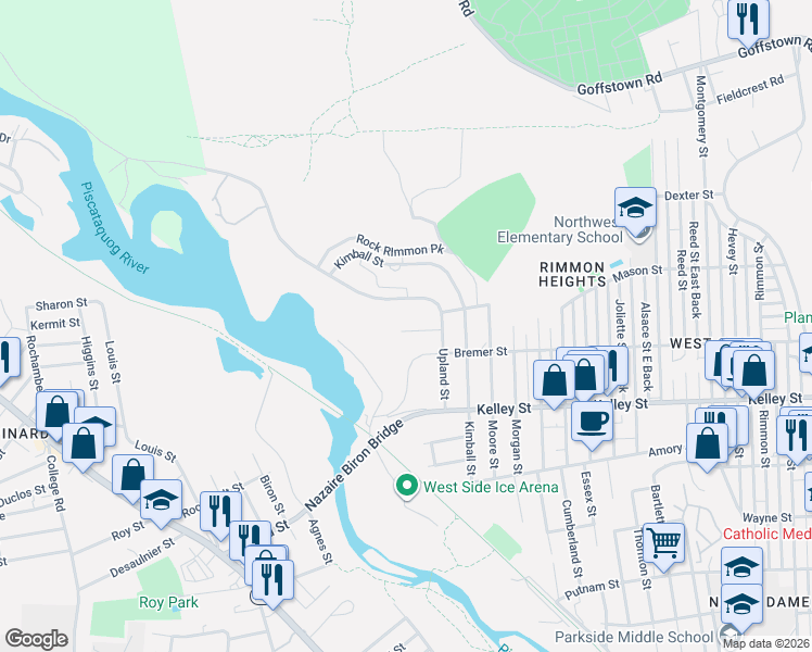 map of restaurants, bars, coffee shops, grocery stores, and more near 59 Pinedale Street in Manchester