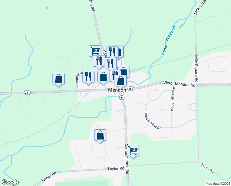 map of restaurants, bars, coffee shops, grocery stores, and more near in Mendon