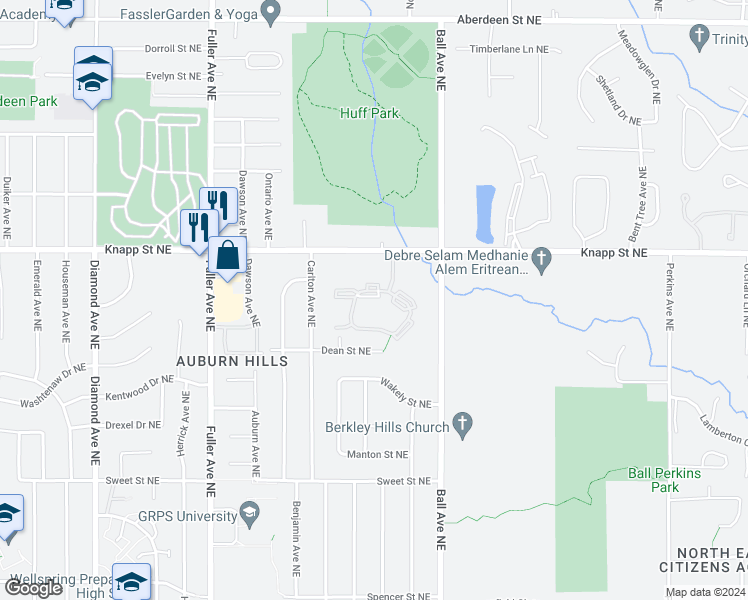 map of restaurants, bars, coffee shops, grocery stores, and more near 1400-1598 Hidden Creek Cir Dr NE in Grand Rapids