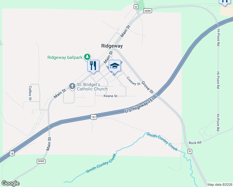 map of restaurants, bars, coffee shops, grocery stores, and more near 112 Keane Street in Ridgeway