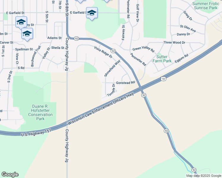 map of restaurants, bars, coffee shops, grocery stores, and more near 1216 Temple Drive in Mount Horeb