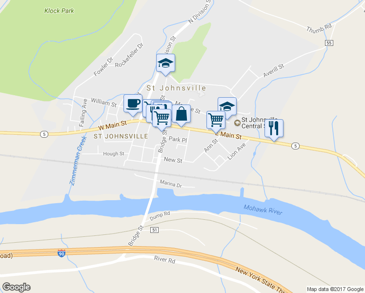 map of restaurants, bars, coffee shops, grocery stores, and more near 16 Kingsbury Avenue in Saint Johnsville