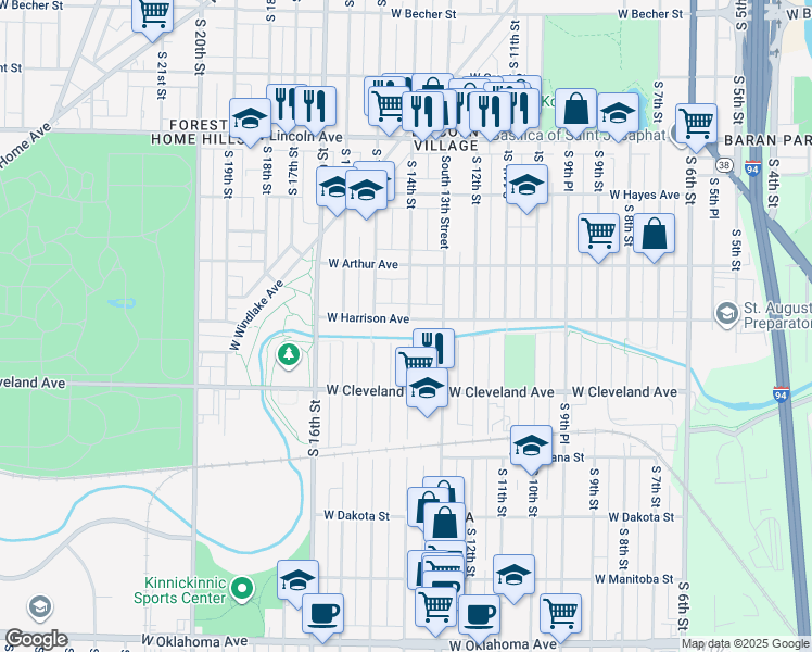 map of restaurants, bars, coffee shops, grocery stores, and more near 2603a South 14th Street in Milwaukee