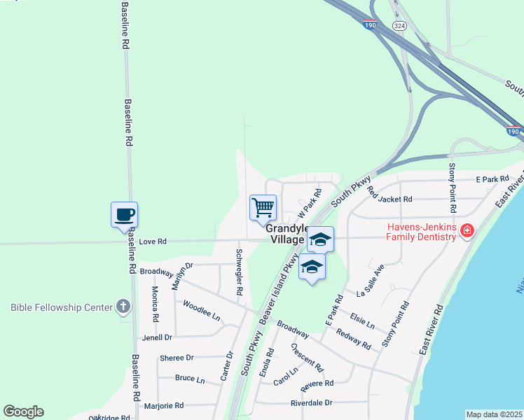map of restaurants, bars, coffee shops, grocery stores, and more near 34 Ward Park in Grand Island