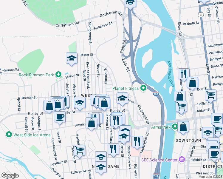 map of restaurants, bars, coffee shops, grocery stores, and more near 10 Quirin Street in Manchester