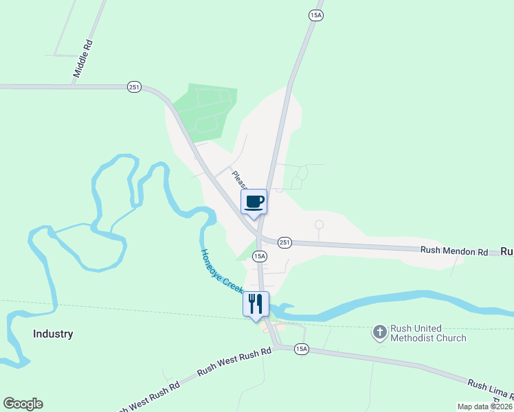 map of restaurants, bars, coffee shops, grocery stores, and more near 5891 East Henrietta Road in Rush