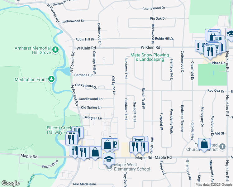 map of restaurants, bars, coffee shops, grocery stores, and more near 235 Old Lyme Drive in Buffalo