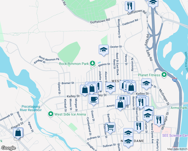 map of restaurants, bars, coffee shops, grocery stores, and more near 221 Laval Street in Manchester
