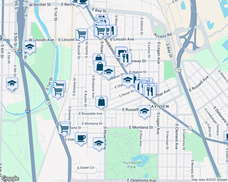 map of restaurants, bars, coffee shops, grocery stores, and more near 515 East Otjen Street in Milwaukee