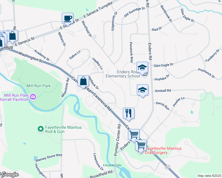 map of restaurants, bars, coffee shops, grocery stores, and more near 8135 Verbeck Drive in Manlius
