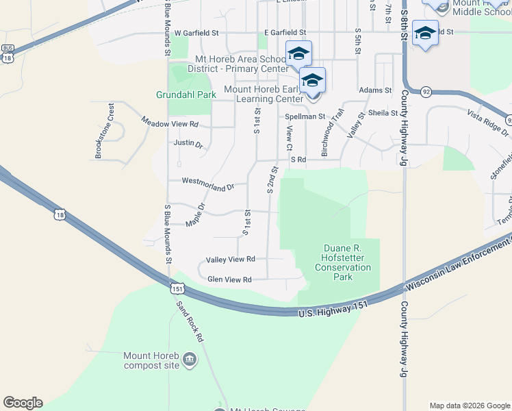 map of restaurants, bars, coffee shops, grocery stores, and more near 100 West Gonstead Road in Mount Horeb