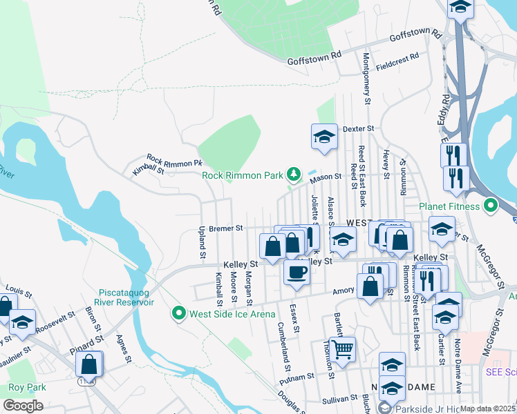 map of restaurants, bars, coffee shops, grocery stores, and more near 231 Morgan Street in Manchester