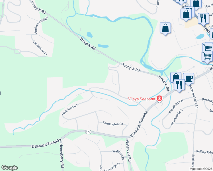 map of restaurants, bars, coffee shops, grocery stores, and more near 4650 Glencliffe Road in Manlius