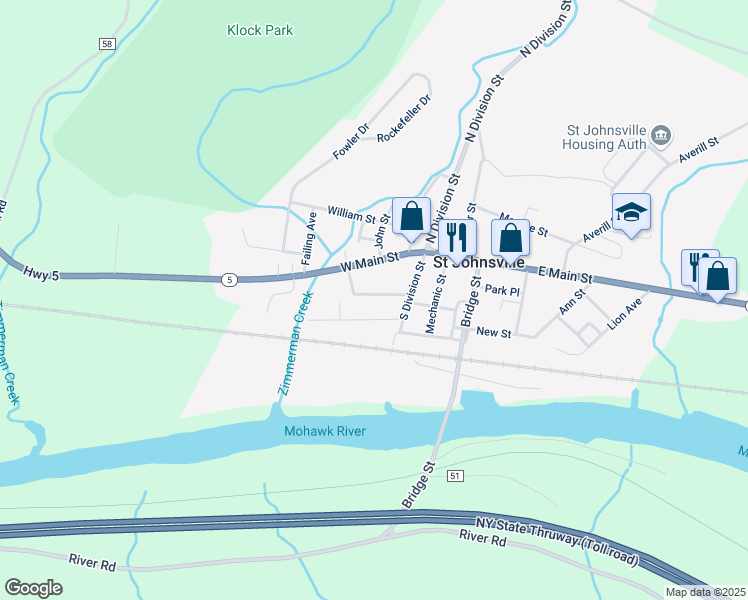 map of restaurants, bars, coffee shops, grocery stores, and more near 17 West Liberty Street in Saint Johnsville