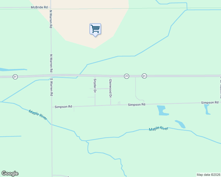 map of restaurants, bars, coffee shops, grocery stores, and more near 152 Glenwood Drive in Ovid