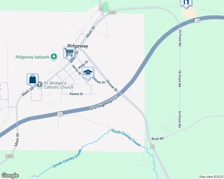 map of restaurants, bars, coffee shops, grocery stores, and more near 222 Grove Street in Ridgeway