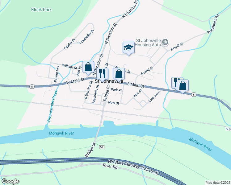 map of restaurants, bars, coffee shops, grocery stores, and more near 16 Kingsbury Avenue in Saint Johnsville