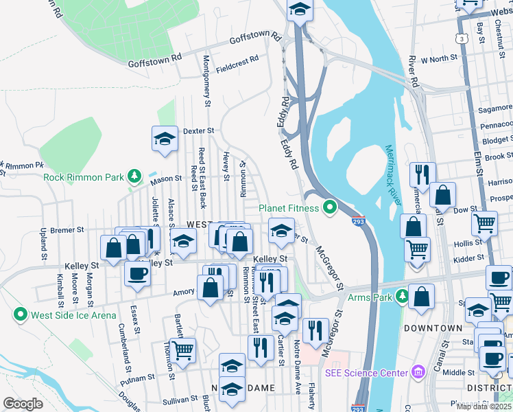 map of restaurants, bars, coffee shops, grocery stores, and more near 10 Quirin Street in Manchester