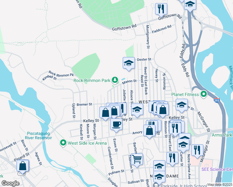 map of restaurants, bars, coffee shops, grocery stores, and more near 221 Laval Street in Manchester