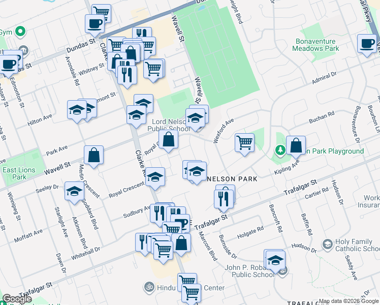 map of restaurants, bars, coffee shops, grocery stores, and more near in London
