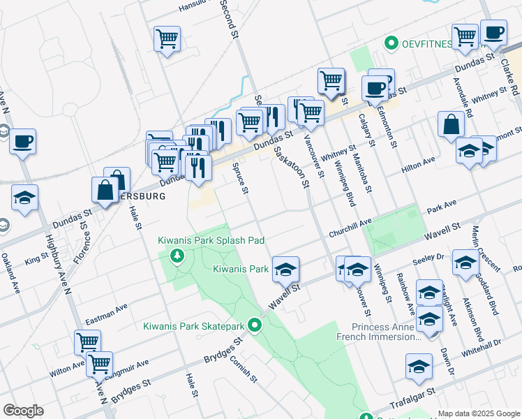 map of restaurants, bars, coffee shops, grocery stores, and more near in London