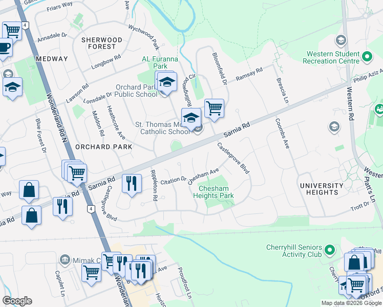 map of restaurants, bars, coffee shops, grocery stores, and more near 172 Chesham Place in London