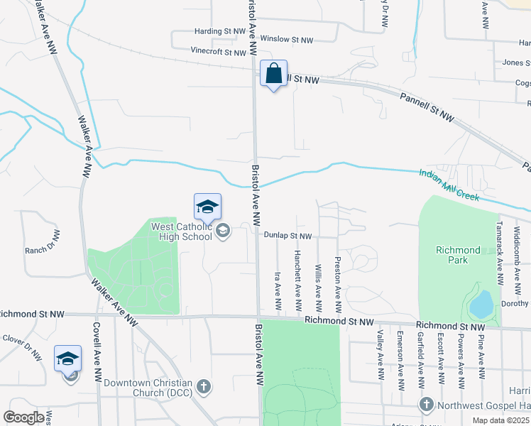 map of restaurants, bars, coffee shops, grocery stores, and more near 1870 Bristol Avenue Northwest in Grand Rapids