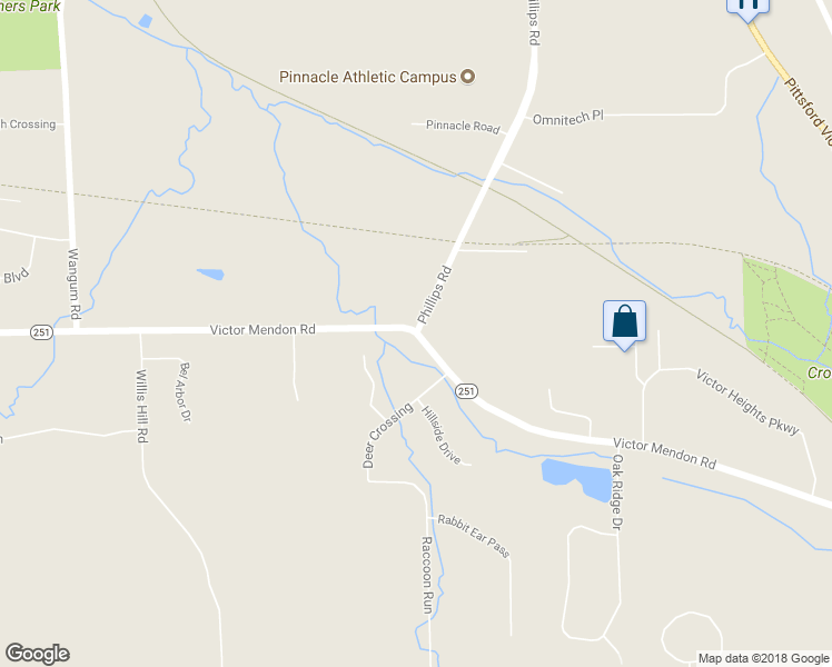 map of restaurants, bars, coffee shops, grocery stores, and more near Victor Mendon Road & Phillips Road in Victor