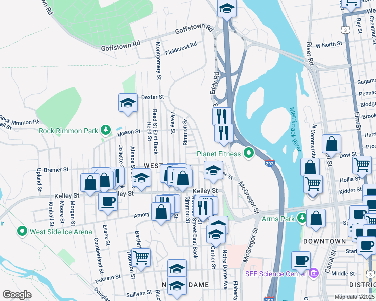 map of restaurants, bars, coffee shops, grocery stores, and more near 10 Quirin Street in Manchester