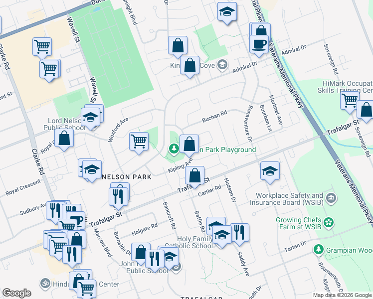 map of restaurants, bars, coffee shops, grocery stores, and more near 124 Kipling Avenue in London