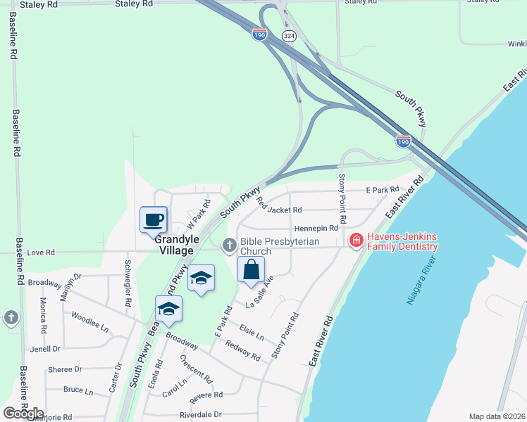 map of restaurants, bars, coffee shops, grocery stores, and more near 229 Hennepin Road in Grand Island