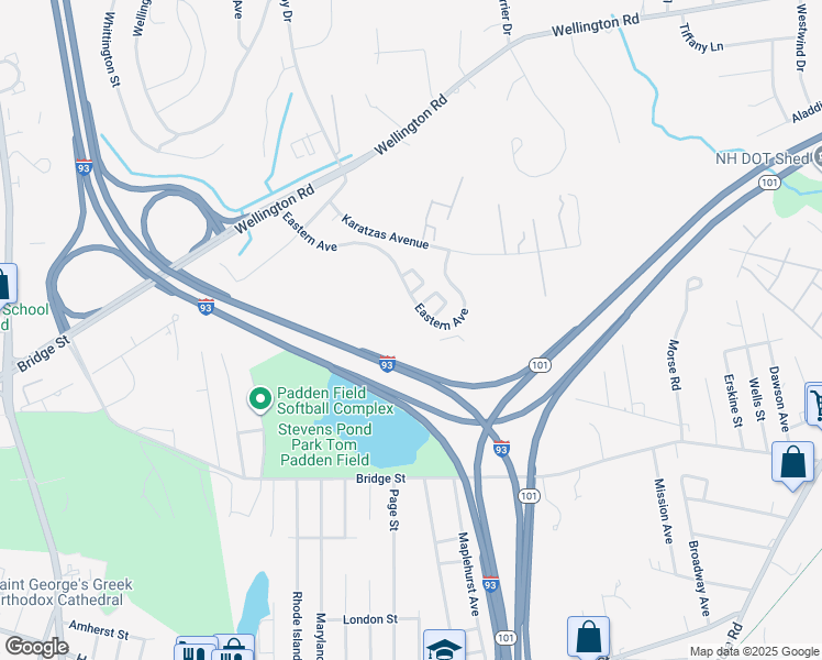 map of restaurants, bars, coffee shops, grocery stores, and more near 147 Eastern Avenue in Manchester