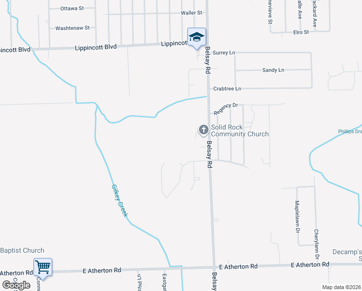 map of restaurants, bars, coffee shops, grocery stores, and more near 5447 Peartree Drive in Burton
