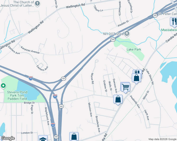 map of restaurants, bars, coffee shops, grocery stores, and more near 172 Morse Road in Manchester