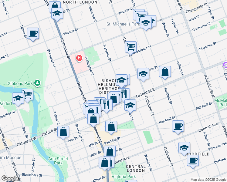 map of restaurants, bars, coffee shops, grocery stores, and more near 783 Hellmuth Avenue in London