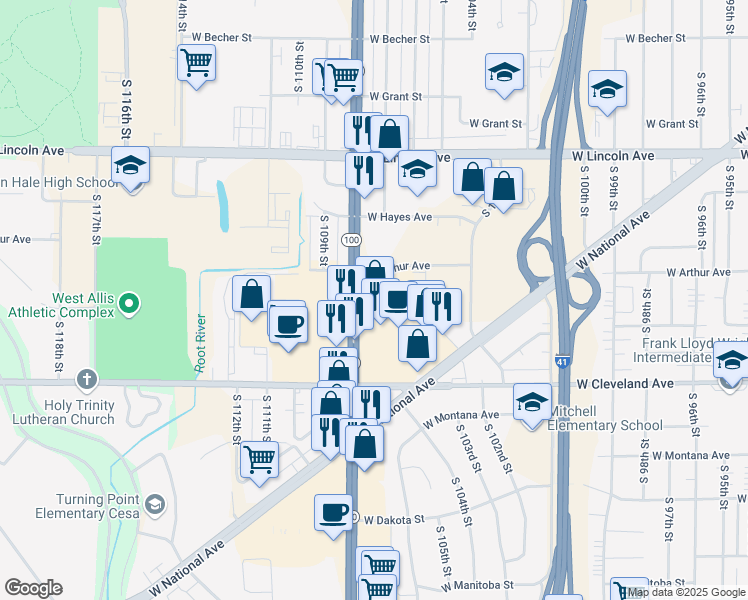 map of restaurants, bars, coffee shops, grocery stores, and more near in New Berlin