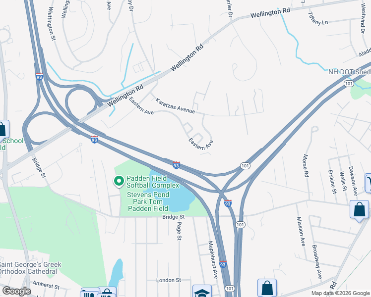 map of restaurants, bars, coffee shops, grocery stores, and more near 147 Eastern Avenue in Manchester