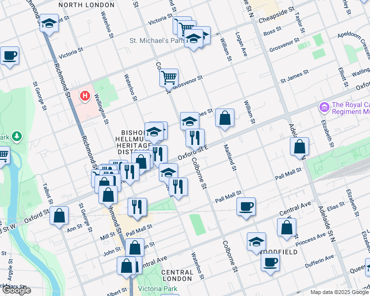 map of restaurants, bars, coffee shops, grocery stores, and more near 761 Colborne Street in London