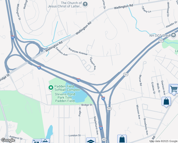 map of restaurants, bars, coffee shops, grocery stores, and more near 147 Eastern Avenue in Manchester