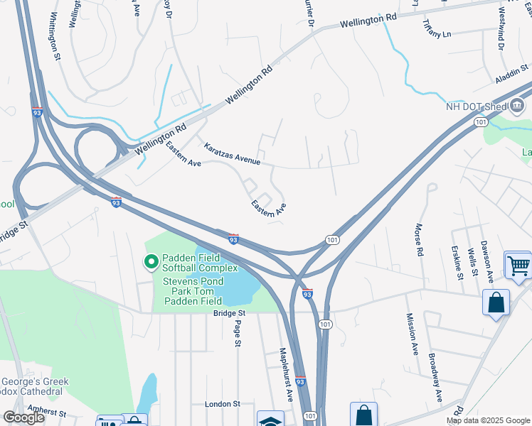 map of restaurants, bars, coffee shops, grocery stores, and more near 147 Eastern Avenue in Manchester