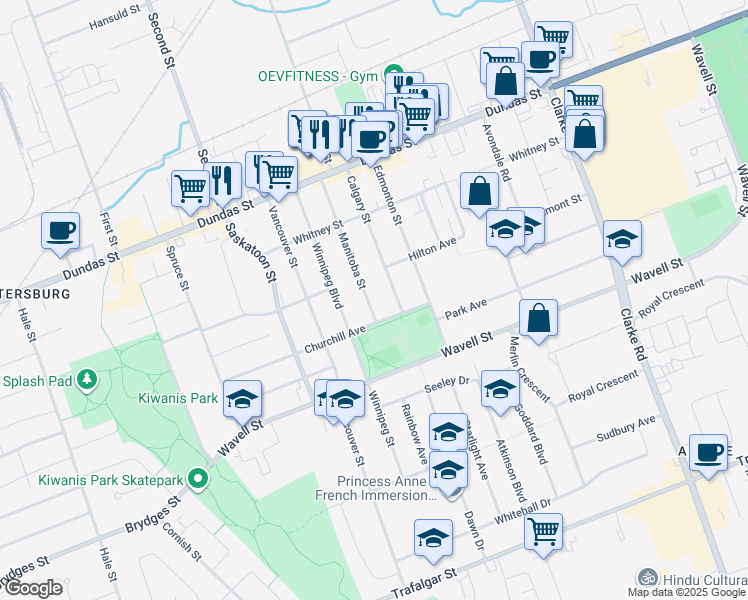 map of restaurants, bars, coffee shops, grocery stores, and more near 326 Manitoba Street in London
