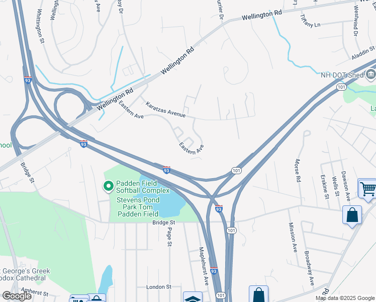 map of restaurants, bars, coffee shops, grocery stores, and more near 147 Eastern Avenue in Manchester