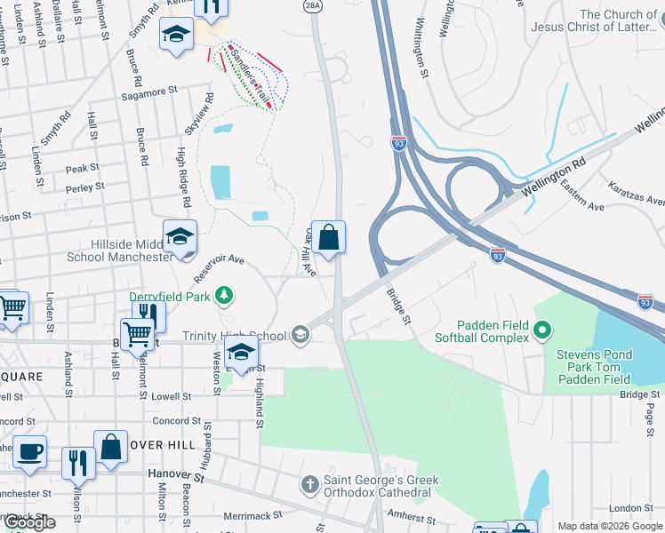 map of restaurants, bars, coffee shops, grocery stores, and more near in Manchester