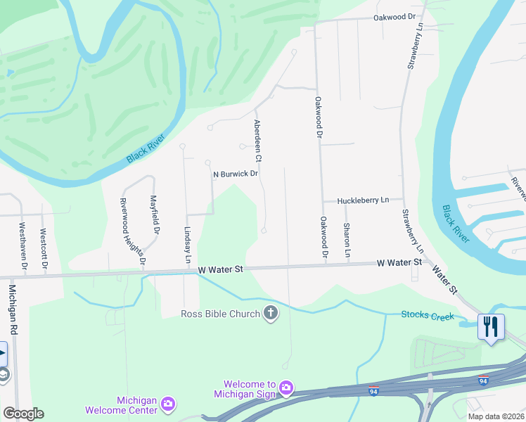 map of restaurants, bars, coffee shops, grocery stores, and more near 2485 Brownwood Drive in Port Huron