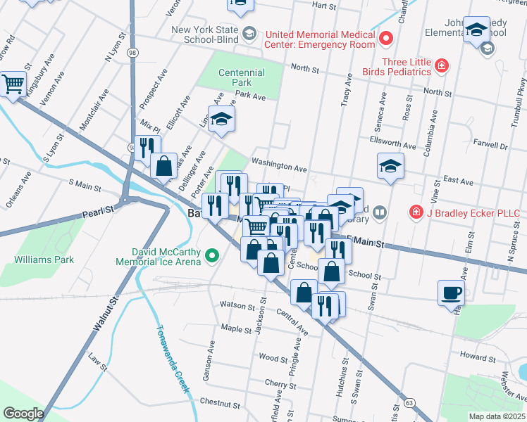 map of restaurants, bars, coffee shops, grocery stores, and more near 1 Batavia City Center in Batavia