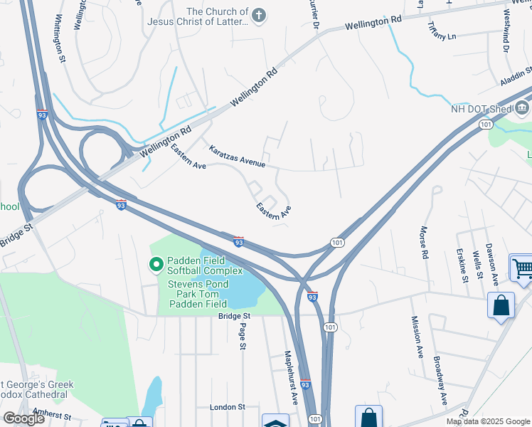 map of restaurants, bars, coffee shops, grocery stores, and more near 145 Eastern Avenue in Manchester